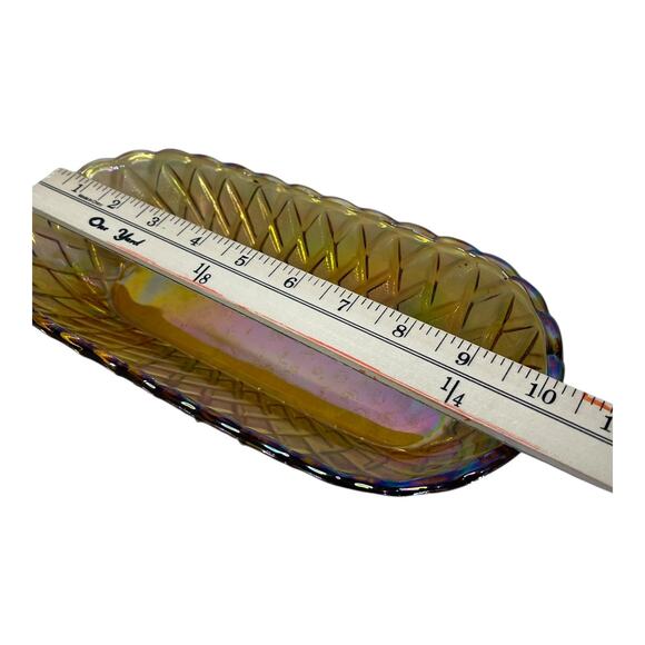 Vintage Indiana Carnival Glass Marigold Pretzel Celery Relish Dish Mid Century - Picture 6 of 7